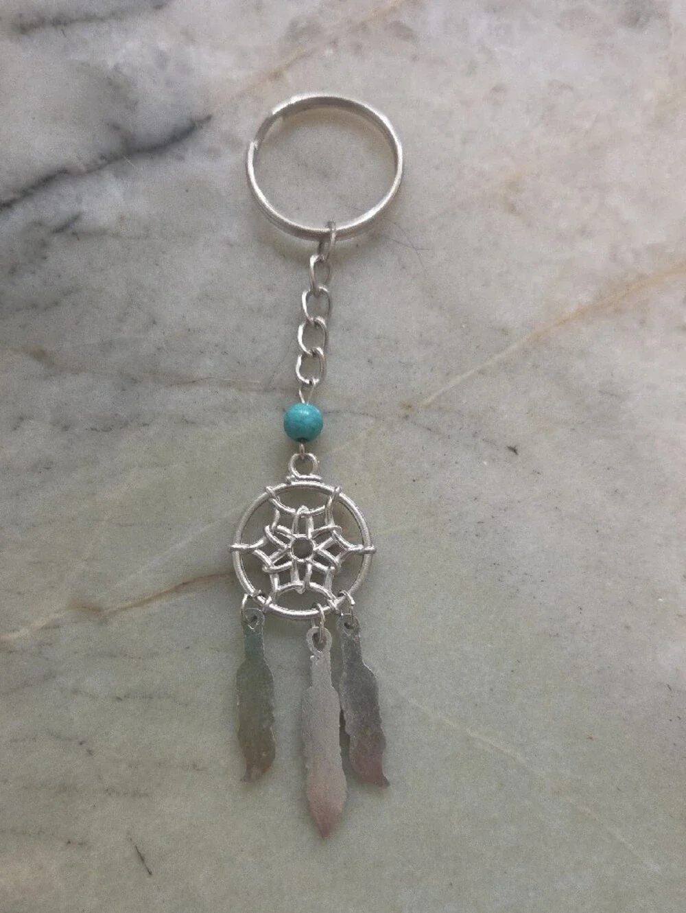 Silver Dreamcatcher Keychain with Turquoise Bead